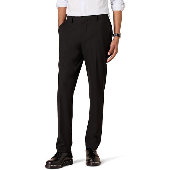 Amazon Essentials Mens Size 33X32 Black Flat Front Slim Fit Stretch Dress Pants - Picture 1 of 5